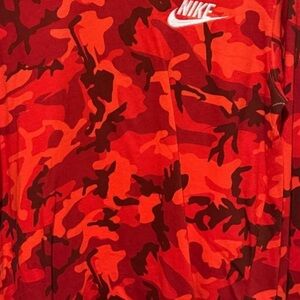 Nike Red and Black Camo Tee Hoodie